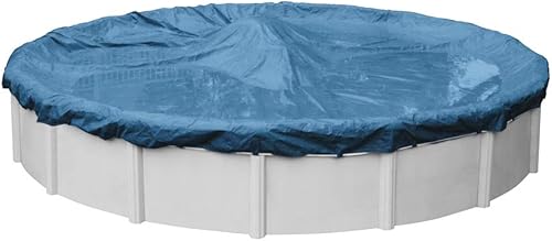 Robelle 24 ft Heavy Duty Blue Winter Pool Cover for Above Ground Pools, 4 ft Overlap (28 ft Cover Size), Solid 8 x 8 Scrim, 2.36 oz/yd2, 10-Year Warranty, Style: 3524-4